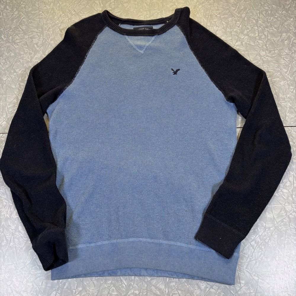 American Eagle Outfitters Mens Blue Waffle Knit Raglan Sweater Medium 0328
